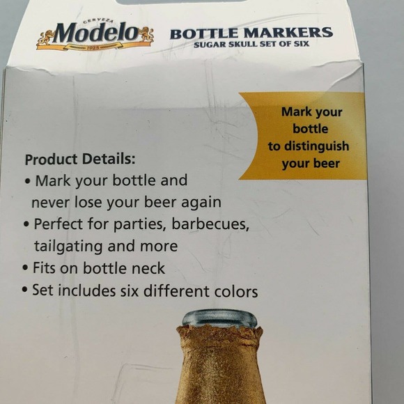 6 Pack Set Modelo Sugar Skull Bottle Markers Bottleneck Drink Tags Glass Markers - Picture 7 of 14